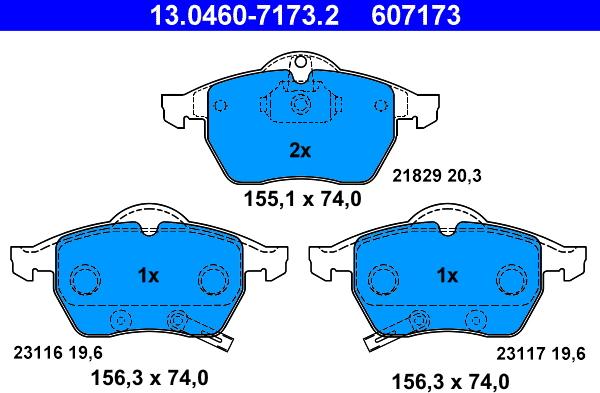 ATE 13.0460-7173.2 - Тормозные колодки, дисковые, комплект unicars.by