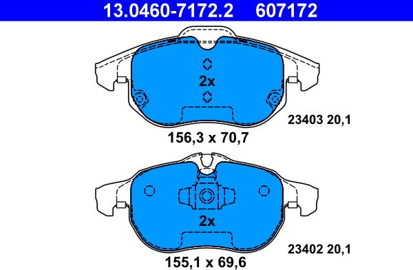 ATE 13.0460-7172.2 - Тормозные колодки, дисковые, комплект unicars.by