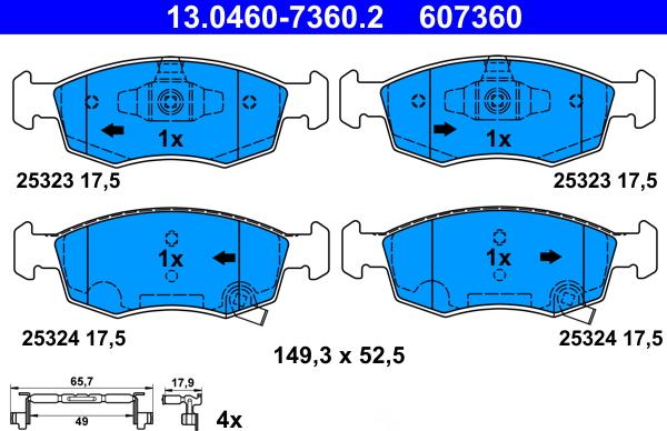 ATE 13.0460-7360.2 - Тормозные колодки, дисковые, комплект unicars.by