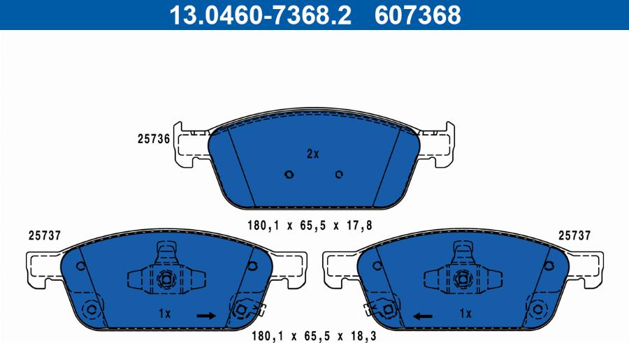 ATE 13.0460-7368.2 - Тормозные колодки, дисковые, комплект unicars.by