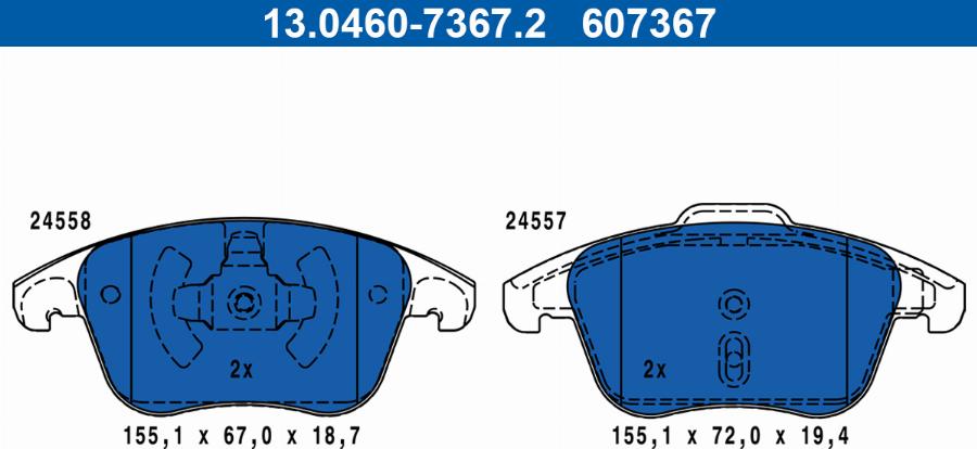 ATE 13.0460-7367.2 - Тормозные колодки, дисковые, комплект unicars.by