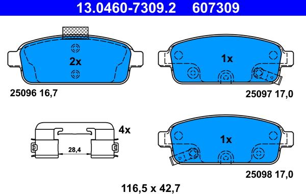 ATE 13.0460-7309.2 - Тормозные колодки, дисковые, комплект unicars.by