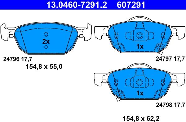 ATE 13.0460-7291.2 - Тормозные колодки, дисковые, комплект unicars.by