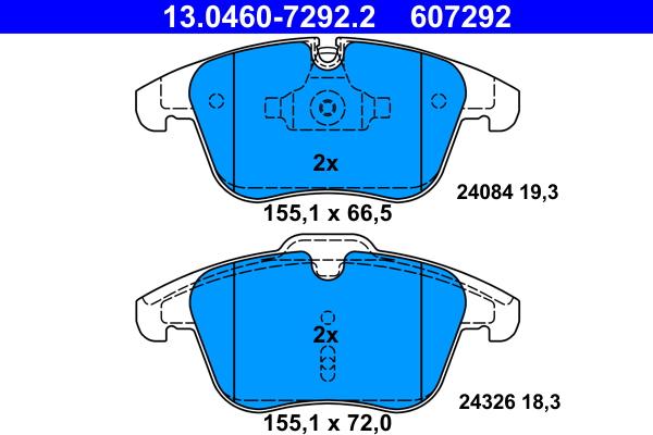 ATE 13.0460-7292.2 - Тормозные колодки, дисковые, комплект unicars.by