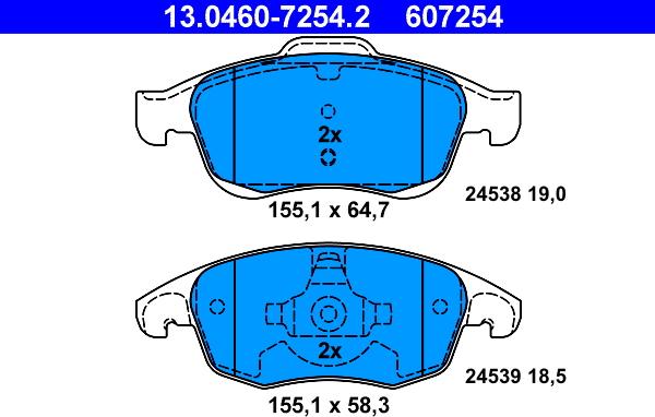 ATE 13.0460-7254.2 - Тормозные колодки, дисковые, комплект unicars.by