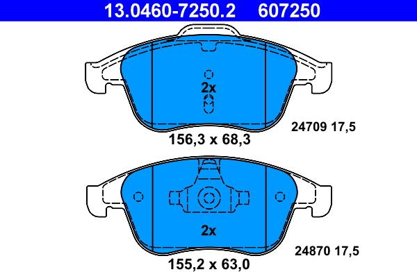 ATE 13.0460-7250.2 - Тормозные колодки, дисковые, комплект unicars.by