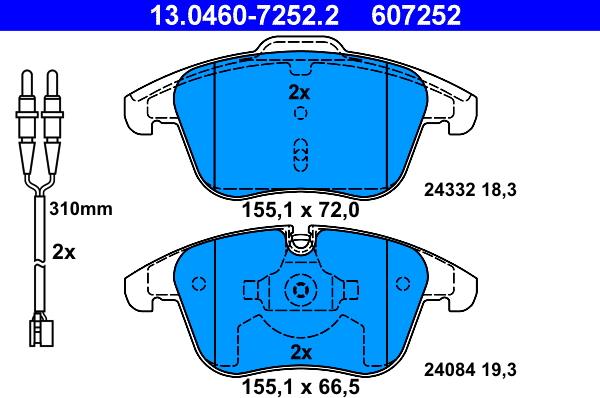 ATE 13.0460-7252.2 - Тормозные колодки, дисковые, комплект unicars.by