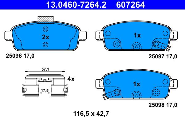 ATE 13.0460-7264.2 - Тормозные колодки, дисковые, комплект unicars.by