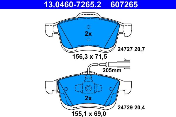 ATE 13.0460-7265.2 - Тормозные колодки, дисковые, комплект unicars.by