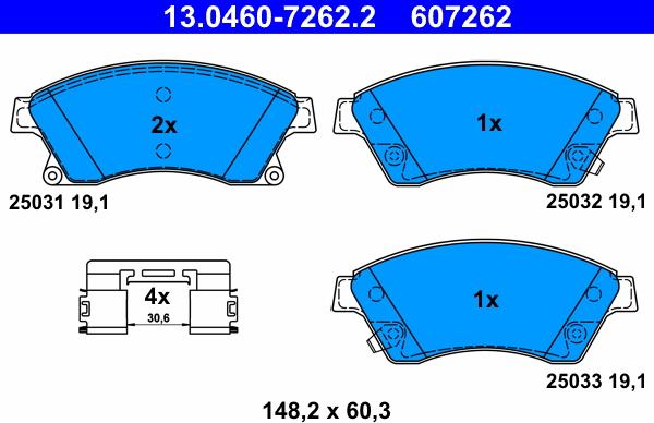 ATE 13.0460-7262.2 - Тормозные колодки, дисковые, комплект unicars.by