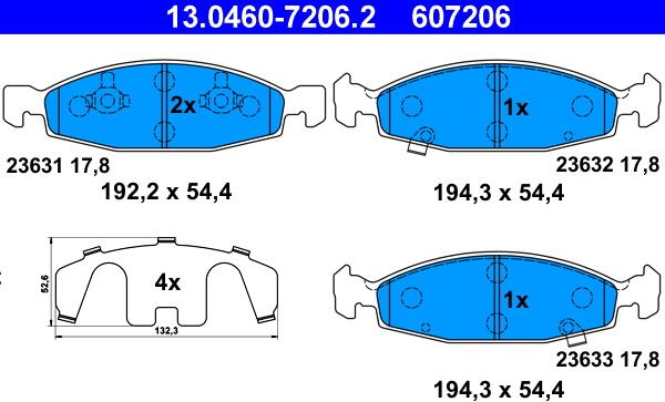 ATE 13.0460-7206.2 - Тормозные колодки, дисковые, комплект unicars.by