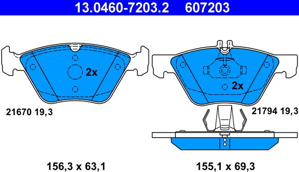 ATE 13.0460-7203.2 - Тормозные колодки, дисковые, комплект unicars.by