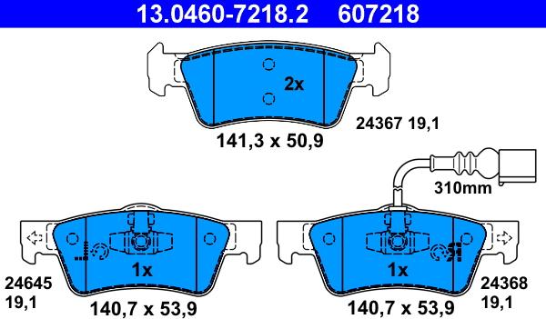 ATE 13.0460-7218.2 - Тормозные колодки, дисковые, комплект unicars.by