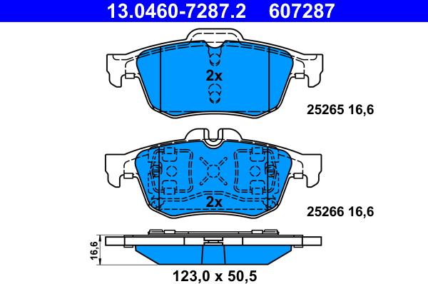 ATE 13.0460-7287.2 - Тормозные колодки, дисковые, комплект unicars.by