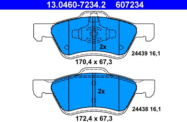 ATE 13.0460-7234.2 - Тормозные колодки, дисковые, комплект unicars.by