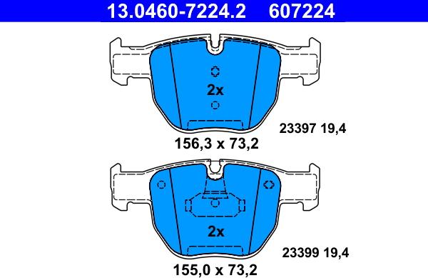 ATE 13.0460-7224.2 - Тормозные колодки, дисковые, комплект unicars.by