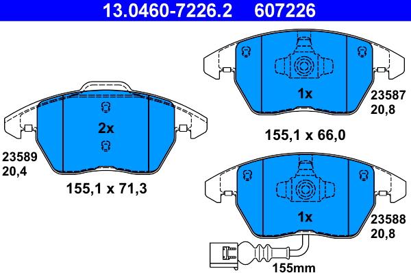 ATE 13.0460-7226.2 - Тормозные колодки, дисковые, комплект unicars.by