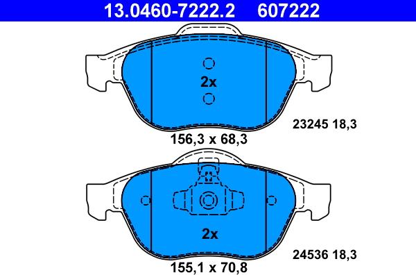 ATE 13.0460-7222.2 - Тормозные колодки, дисковые, комплект unicars.by