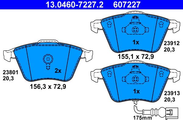 ATE 13.0460-7227.2 - Тормозные колодки, дисковые, комплект unicars.by