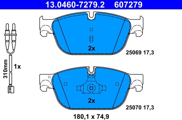 ATE 13.0460-7279.2 - Тормозные колодки, дисковые, комплект unicars.by