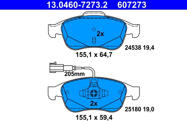 ATE 13.0460-7273.2 - Тормозные колодки, дисковые, комплект unicars.by