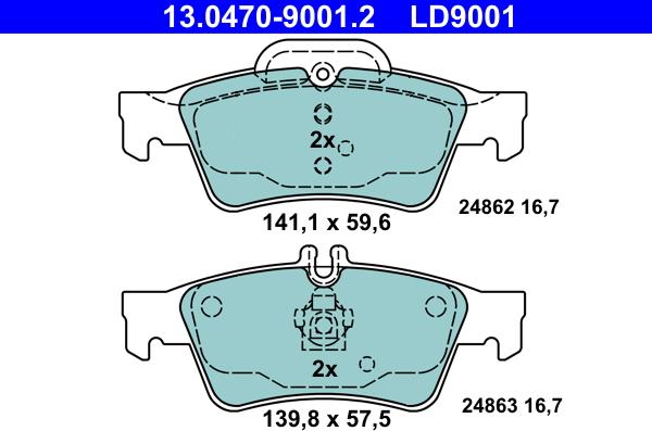 ATE 13.0470-9001.2 - Тормозные колодки, дисковые, комплект unicars.by