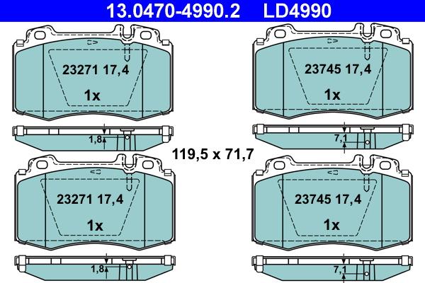 ATE 13.0470-4990.2 - Тормозные колодки, дисковые, комплект unicars.by