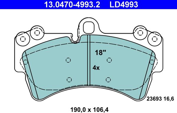 ATE 13.0470-4993.2 - Тормозные колодки, дисковые, комплект unicars.by