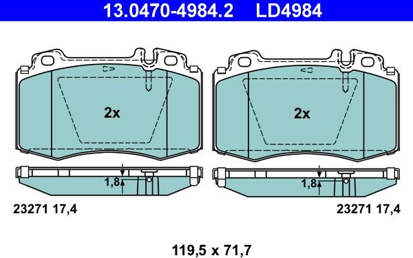 ATE 13.0470-4984.2 - Тормозные колодки, дисковые, комплект unicars.by