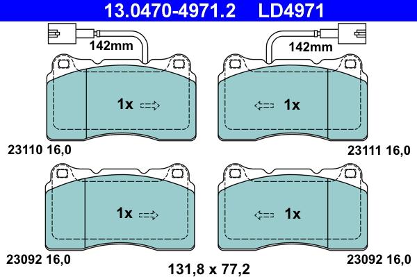 ATE 13.0470-4971.2 - Тормозные колодки, дисковые, комплект unicars.by