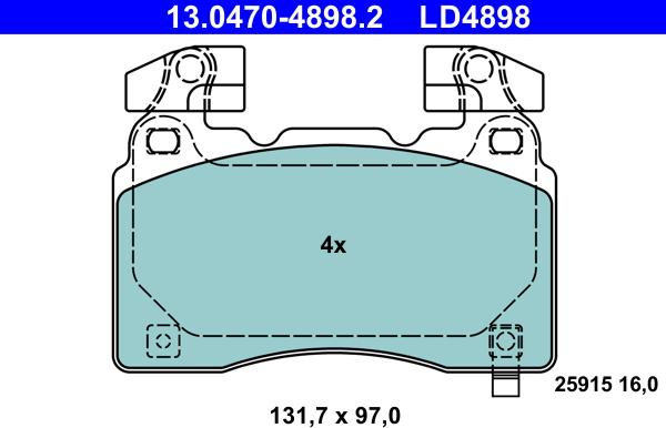 ATE 13.0470-4898.2 - Тормозные колодки, дисковые, комплект unicars.by