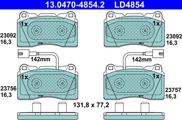 ATE 13.0470-4854.2 - Тормозные колодки, дисковые, комплект unicars.by