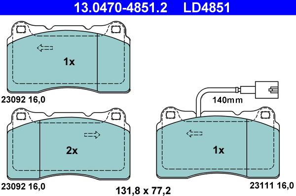 ATE 13.0470-4851.2 - Тормозные колодки, дисковые, комплект unicars.by