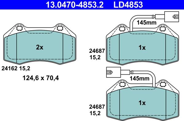 ATE 13.0470-4853.2 - Тормозные колодки, дисковые, комплект unicars.by