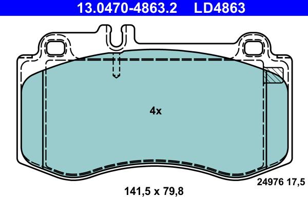 ATE 13.0470-4863.2 - Тормозные колодки, дисковые, комплект unicars.by