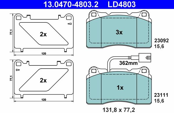 ATE 13.0470-4803.2 - Тормозные колодки, дисковые, комплект unicars.by