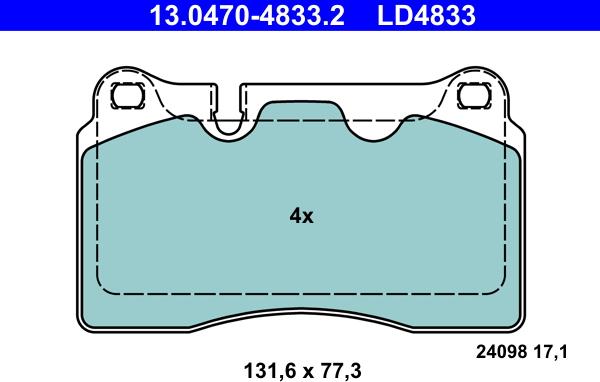 ATE 13.0470-4833.2 - Тормозные колодки, дисковые, комплект unicars.by