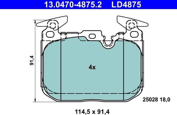 ATE 13.0470-4875.2 - Тормозные колодки, дисковые, комплект unicars.by