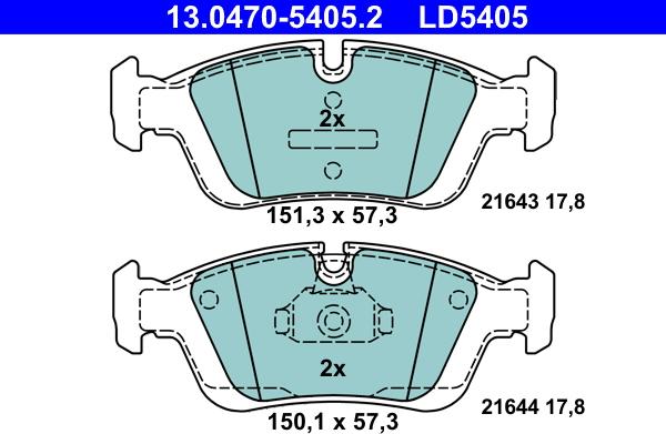 ATE 13.0470-5405.2 - Тормозные колодки, дисковые, комплект unicars.by