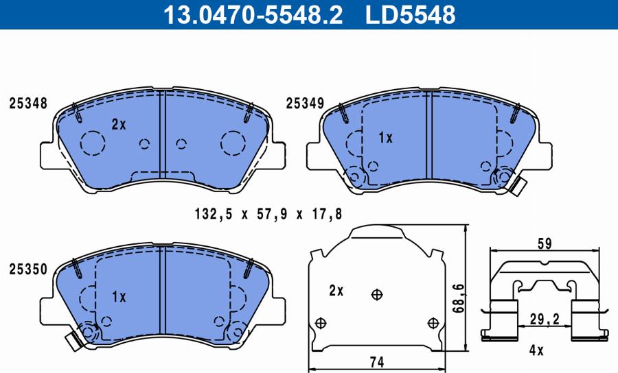 ATE 13.0470-5548.2 - Тормозные колодки, дисковые, комплект unicars.by