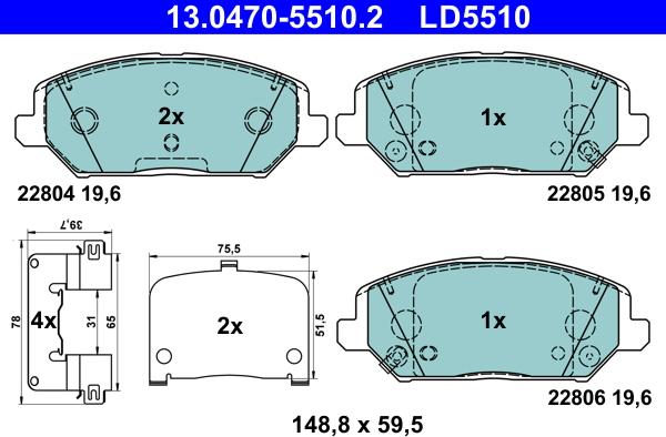 ATE 13.0470-5510.2 - Тормозные колодки, дисковые, комплект unicars.by