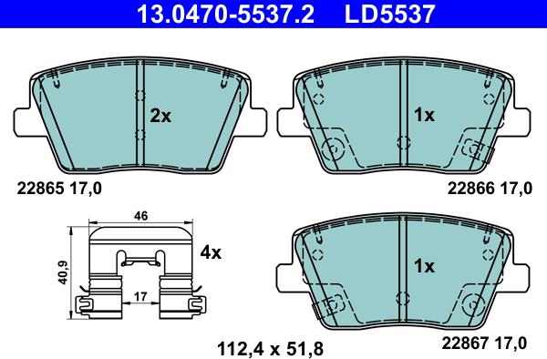 ATE 13.0470-5537.2 - Тормозные колодки, дисковые, комплект unicars.by