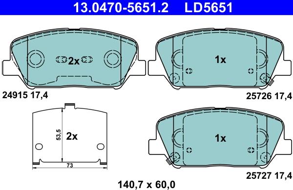 ATE 13.0470-5651.2 - Тормозные колодки, дисковые, комплект unicars.by