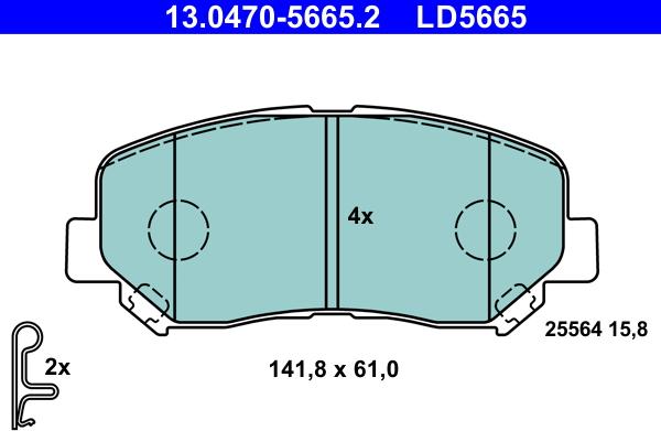 ATE 13.0470-5665.2 - Тормозные колодки, дисковые, комплект unicars.by