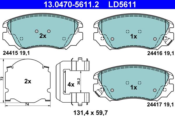 ATE 13.0470-5611.2 - Тормозные колодки, дисковые, комплект unicars.by