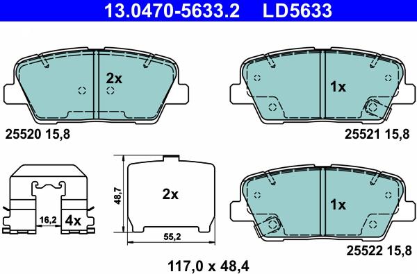 ATE 13.0470-5633.2 - Тормозные колодки, дисковые, комплект unicars.by