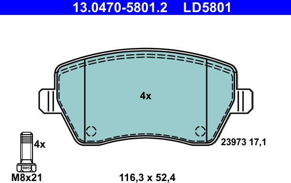 ATE 13.0470-5801.2 - Тормозные колодки, дисковые, комплект unicars.by