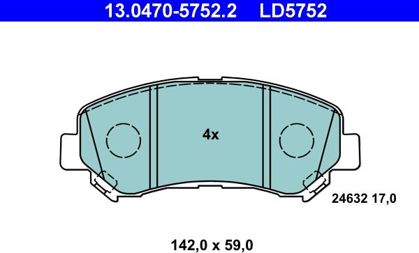 ATE 13.0470-5752.2 - Тормозные колодки, дисковые, комплект unicars.by