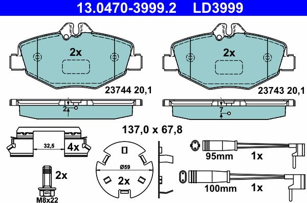 ATE 13.0470-3999.2 - Тормозные колодки, дисковые, комплект unicars.by