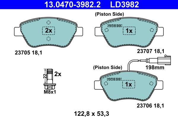 ATE 13.0470-3982.2 - Тормозные колодки, дисковые, комплект unicars.by